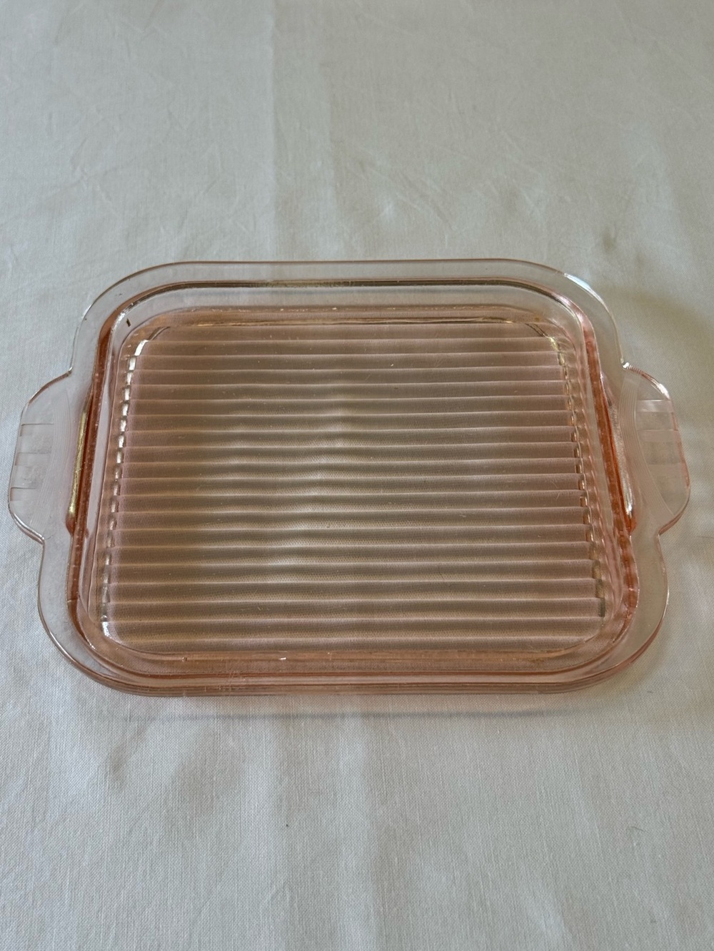 🌸 Pink Depression Glass Ribbed Tray Tab Handles | Vanity Serving Trinket Dish